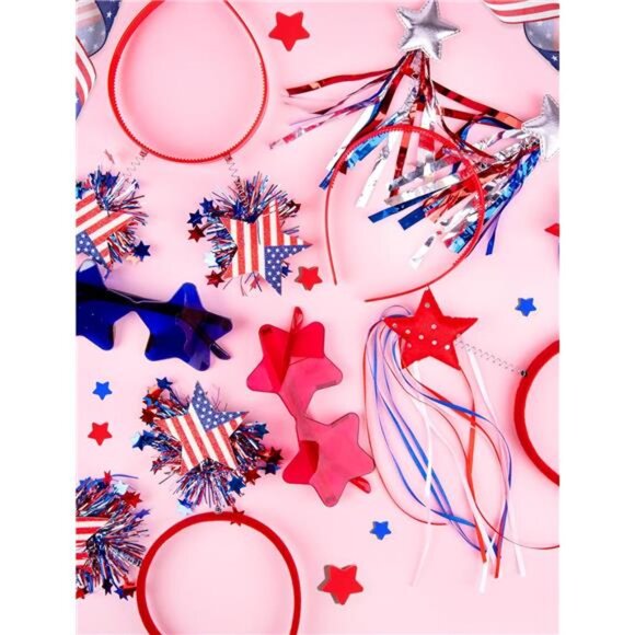 8-Piece Patriotic Party Set – USA Glasses & Star Headbands - Picture 5 of 7
